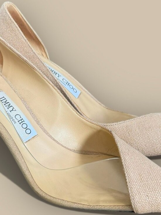 Jimmy Choo Cass 95 Linen & Vinyl Pump Heel - Picture 2 of 9